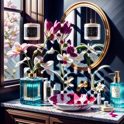 Marble Vanity Floral Digital Painting QR Code for Packaging