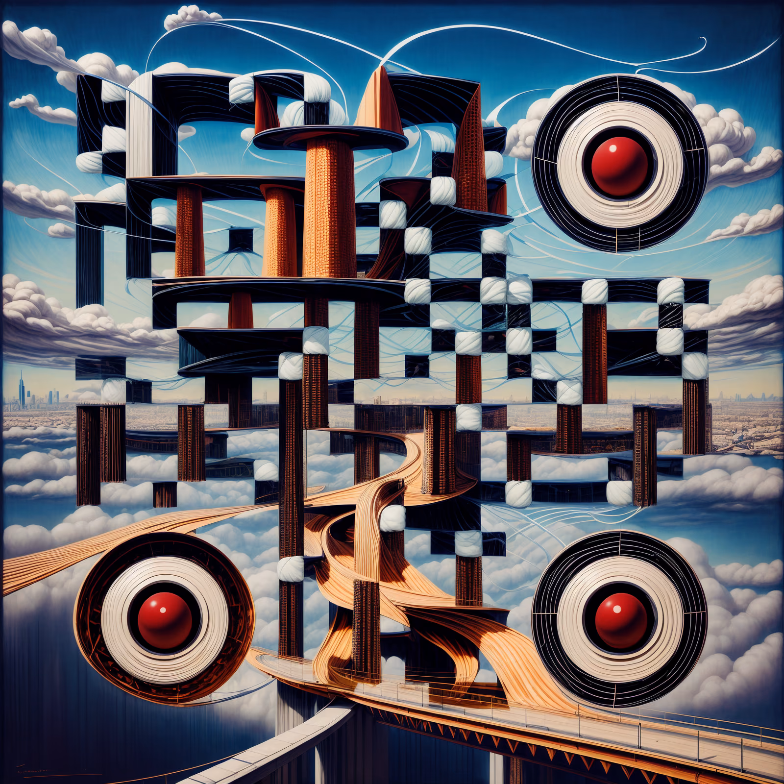 Surreal Ribbon Bridges Skyline QR Code Art — image 1