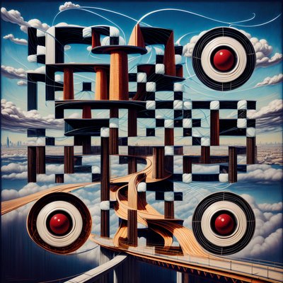 Surreal Ribbon Bridges Skyline QR Code Art