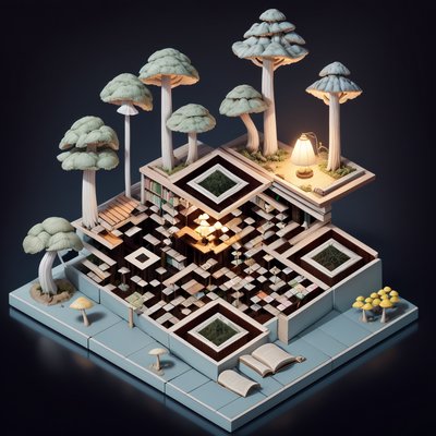 Forest Library Isometric Diorama QR Code Art