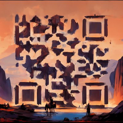 Riverside Rider Sunset Digital Painting QR Code Art