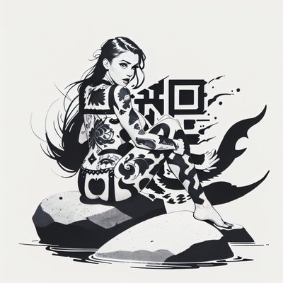 Tattooed Mermaid on Rocks Ink QR Code for Temporary Tattoos