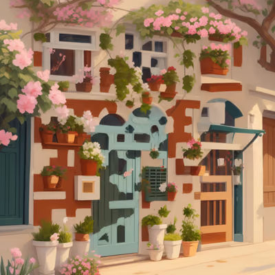 Flowered House Facade Digital Painting QR Code Art — image 1