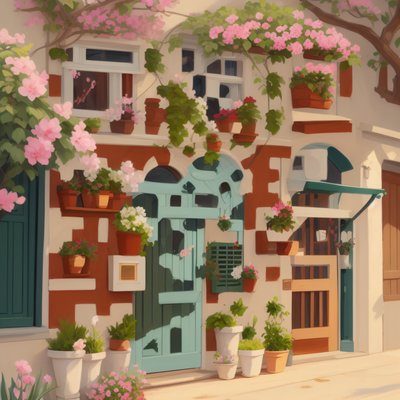 Flowered House Facade Digital Painting QR Code Art