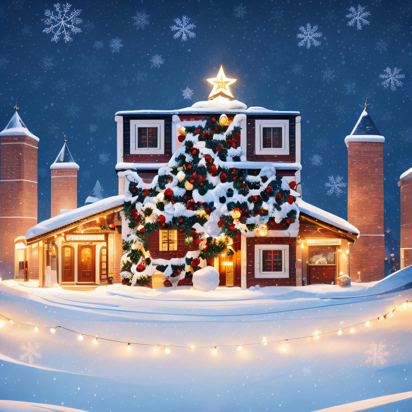 Snowy Christmas Town Digital Painting QR Code for Greeting Cards — image 1