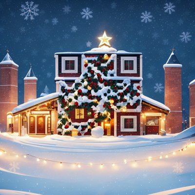 Snowy Christmas Town Digital Painting QR Code for Greeting Cards
