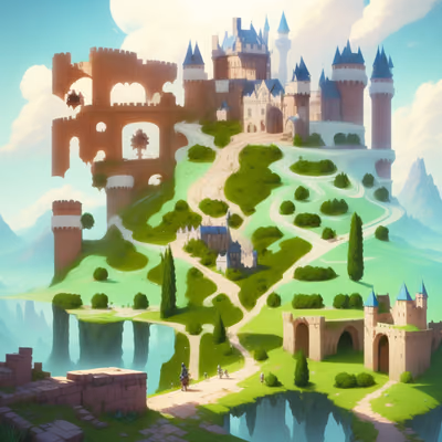山顶幻想城堡数字绘景二维码设计,适用于海报 — 图片 1