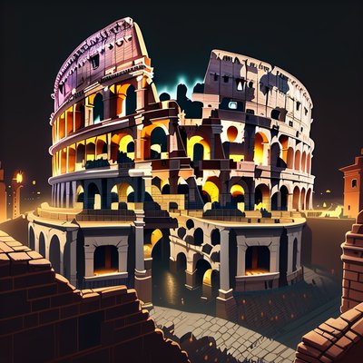 Colosseum at Night Game Art QR Code for Posters
