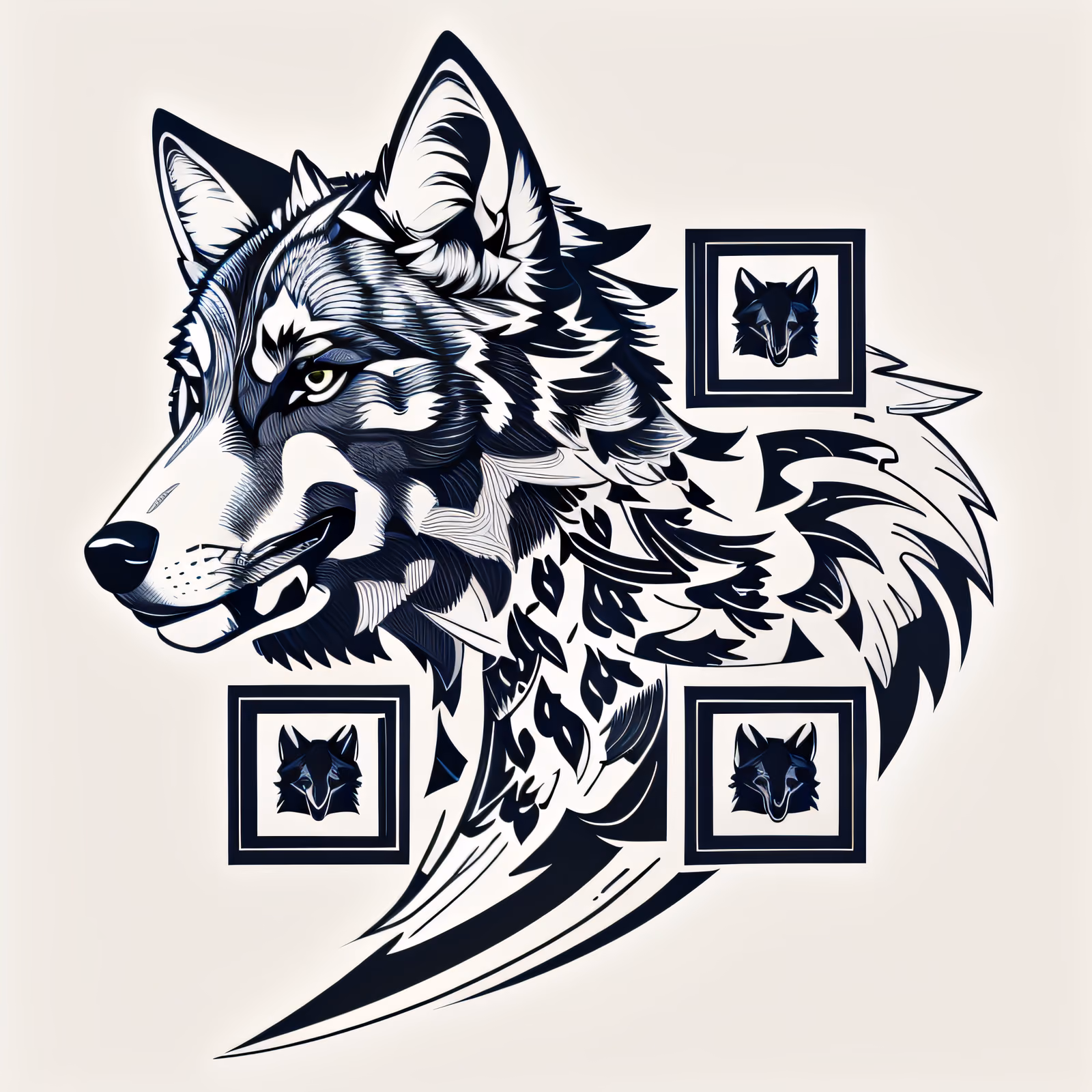 Голова волка в профиль, чёрная татуировка: QR-код для временных татуировок — изображение 1