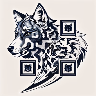 Голова волка в профиль, чёрная татуировка: QR-код для временных татуировок — изображение 1