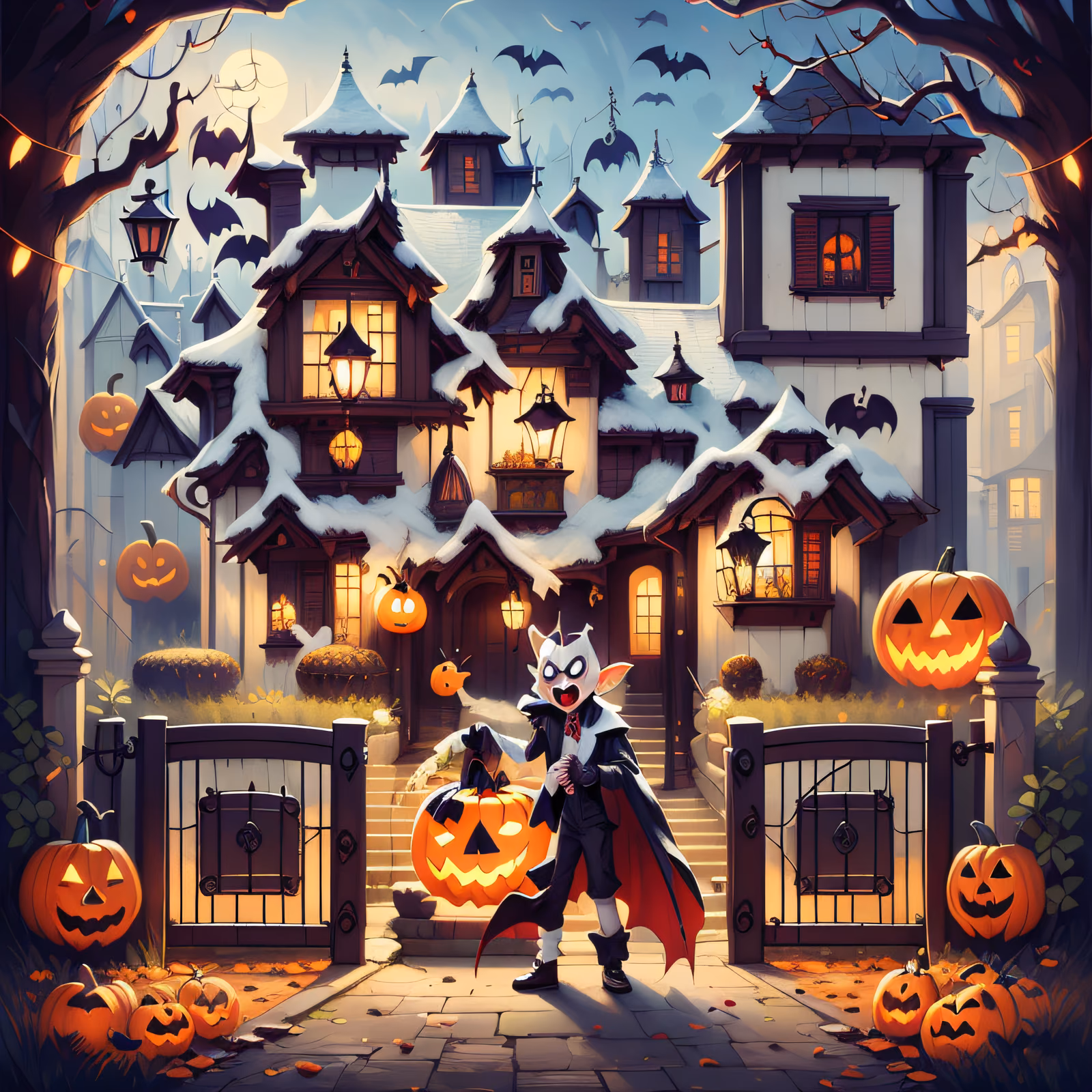 Vampire Halloween Mansion Cartoon QR Code for Event Invitations — image 1