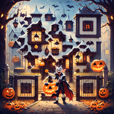 Vampire Halloween Mansion Cartoon QR Code for Event Invitations — image 1