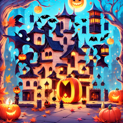 Halloween Castle Pumpkins Cartoon Bat QR Code for Posters — image 1