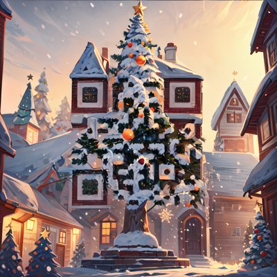 Snowy Christmas Village Tree Christmas Tree QR Code for Greeting Cards