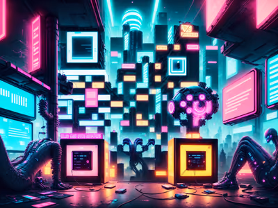 Neon Alien Cyberpunk Cityscape QR Code for Posters — image 1
