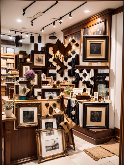 Antique Frame Shop Photorealistic QR Code for Storefront Displays — image 1