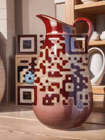 Бордовый керамический кувшин: фото QR-код — изображение 1
