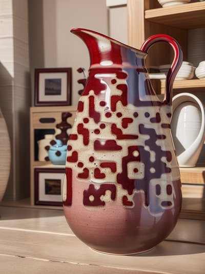 Бордовый керамический кувшин: фото QR-код