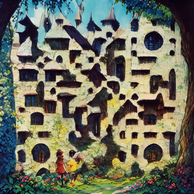 Fairytale Building Garden Painting QR Code Art — image 1