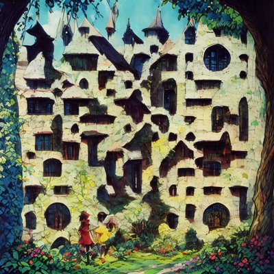 Fairytale Building Garden Painting QR Code Art