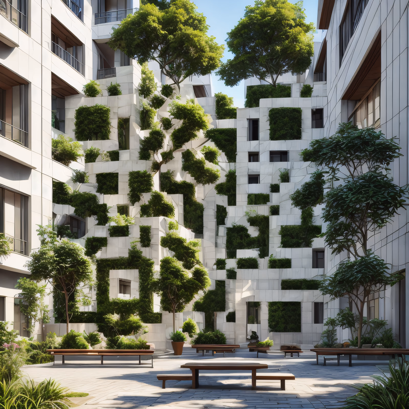 Green Courtyard Architecture Photorealistic QR Code for Posters — image 1