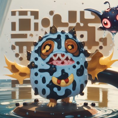 Round Spotted Monster 3D Cartoon QR Code for Stickers