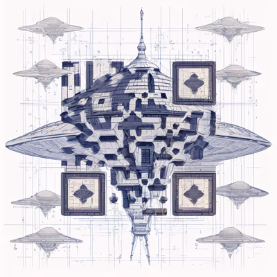 Flying Saucer Blueprint Vector QR Code for Stickers — image 1