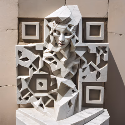 Cracked Marble Woman Sculpture QR Code Art — image 1