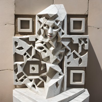 Cracked Marble Woman Sculpture QR Code Art
