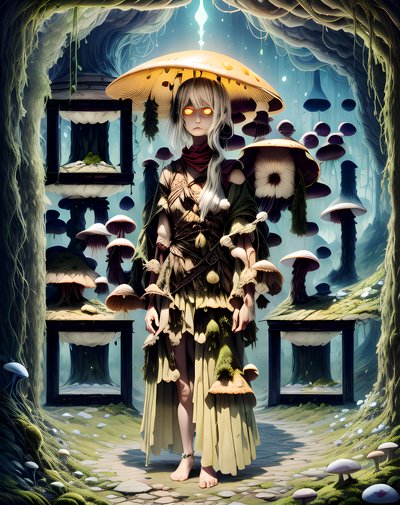 Mushroom Woman Dark Fairytale QR Code Art