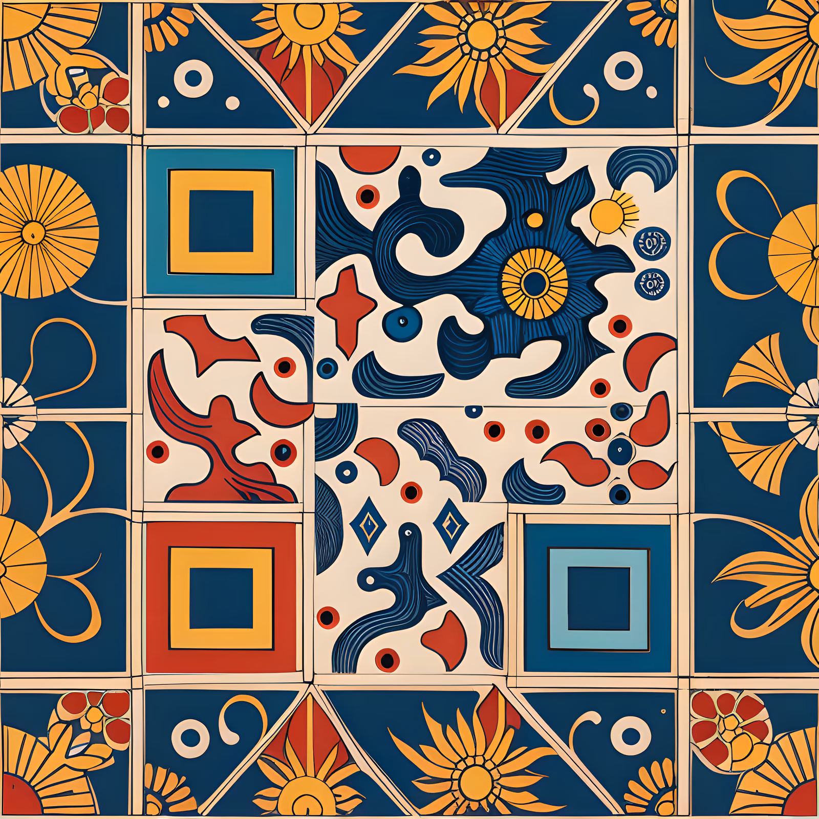 Talavera Tile Folk Pattern Flowers QR Code for Packaging — image 1