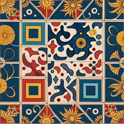 Talavera Tile Folk Pattern Flowers QR Code for Packaging