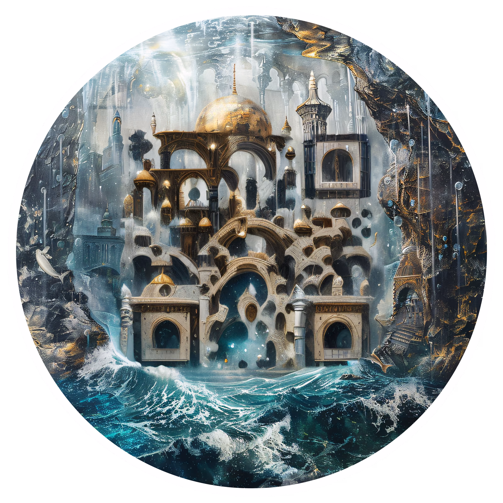 水下黄金宫殿幻想贴纸二维码艺术 — 图片 1