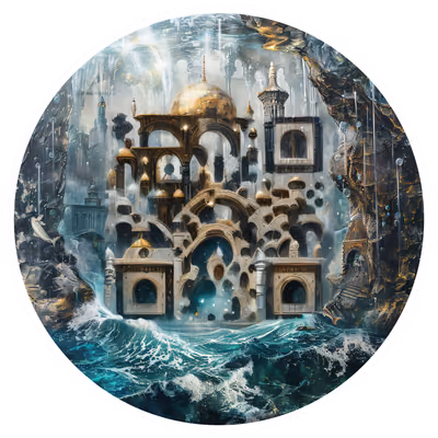 水下黄金宫殿幻想贴纸二维码艺术 — 图片 1