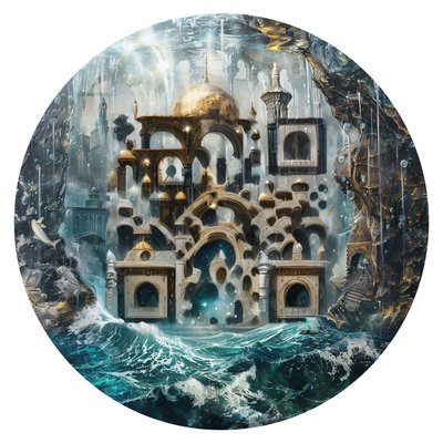 Underwater Golden Palace Fantasy QR Code for Stickers
