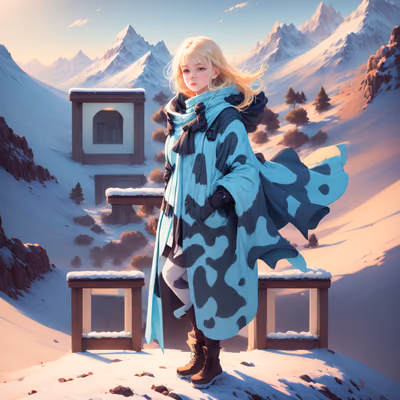 Blonde Girl Snowy Mountain Painting QR Code Art — image 1