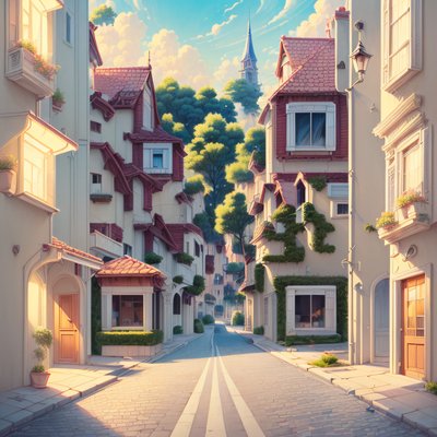Sunlit Villa Street Digital Painting QR Code Art