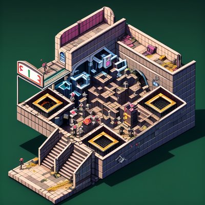 Isometric Ruined Mall Game Art QR Code for Posters