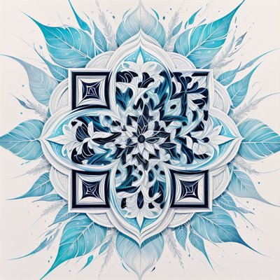 Blue Floral Leaf Mandala QR Code Art