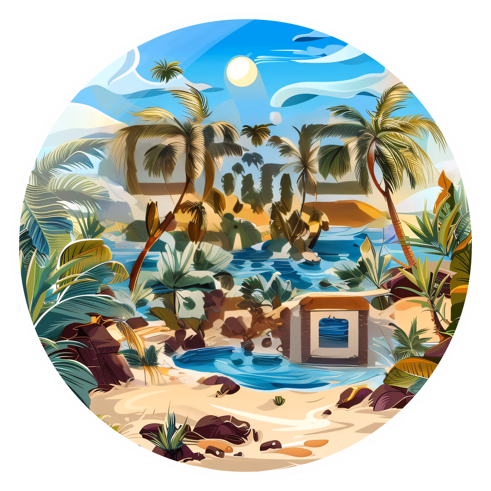 Desert Oasis Palm Trees Vector Water QR Code for Stickers — image 1