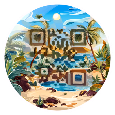 Desert Oasis Palm Trees Vector Water QR Code for Stickers — image 1