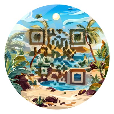 Desert Oasis Palm Trees Vector Water QR Code for Stickers