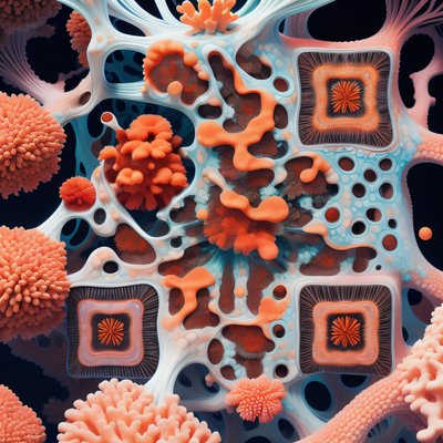 Orange Coral Microscopic 3D QR Code Art