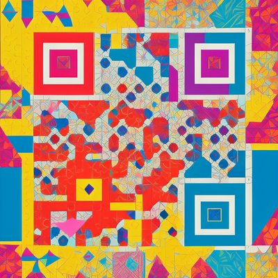 Colorful Geometric Puzzle Pattern QR Code Art