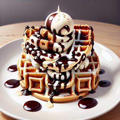 Waffle Ice Cream Chocolate Photorealistic QR Code for Restaurant Menus