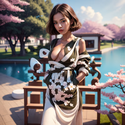 Woman Among Cherry Blossoms Photorealistic QR Code for Posters — image 1