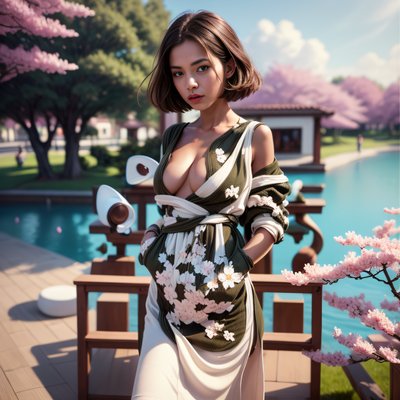 Woman Among Cherry Blossoms Photorealistic QR Code for Posters