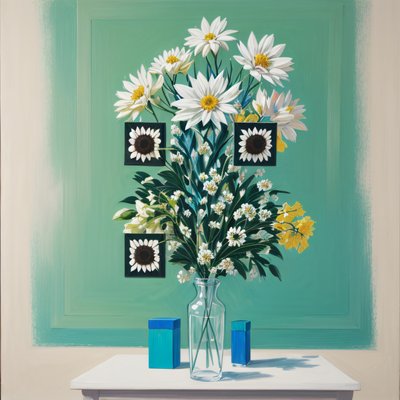 White Daisy Bouquet Acrylic QR Code Art