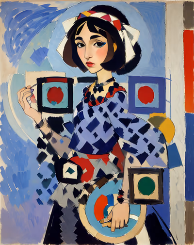 Woman with Tambourine Expressionist Painting QR Code Art — image 1