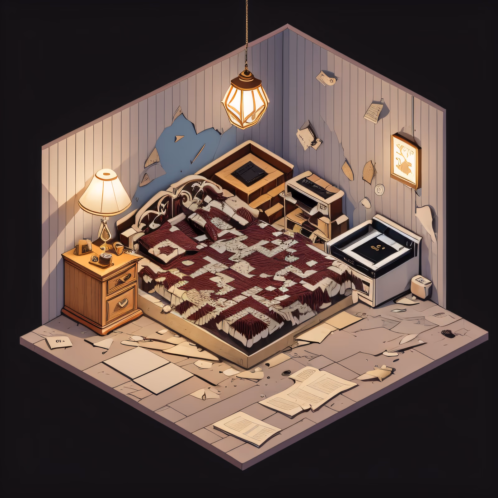 Isometric Abandoned Bedroom QR Code Art — image 1